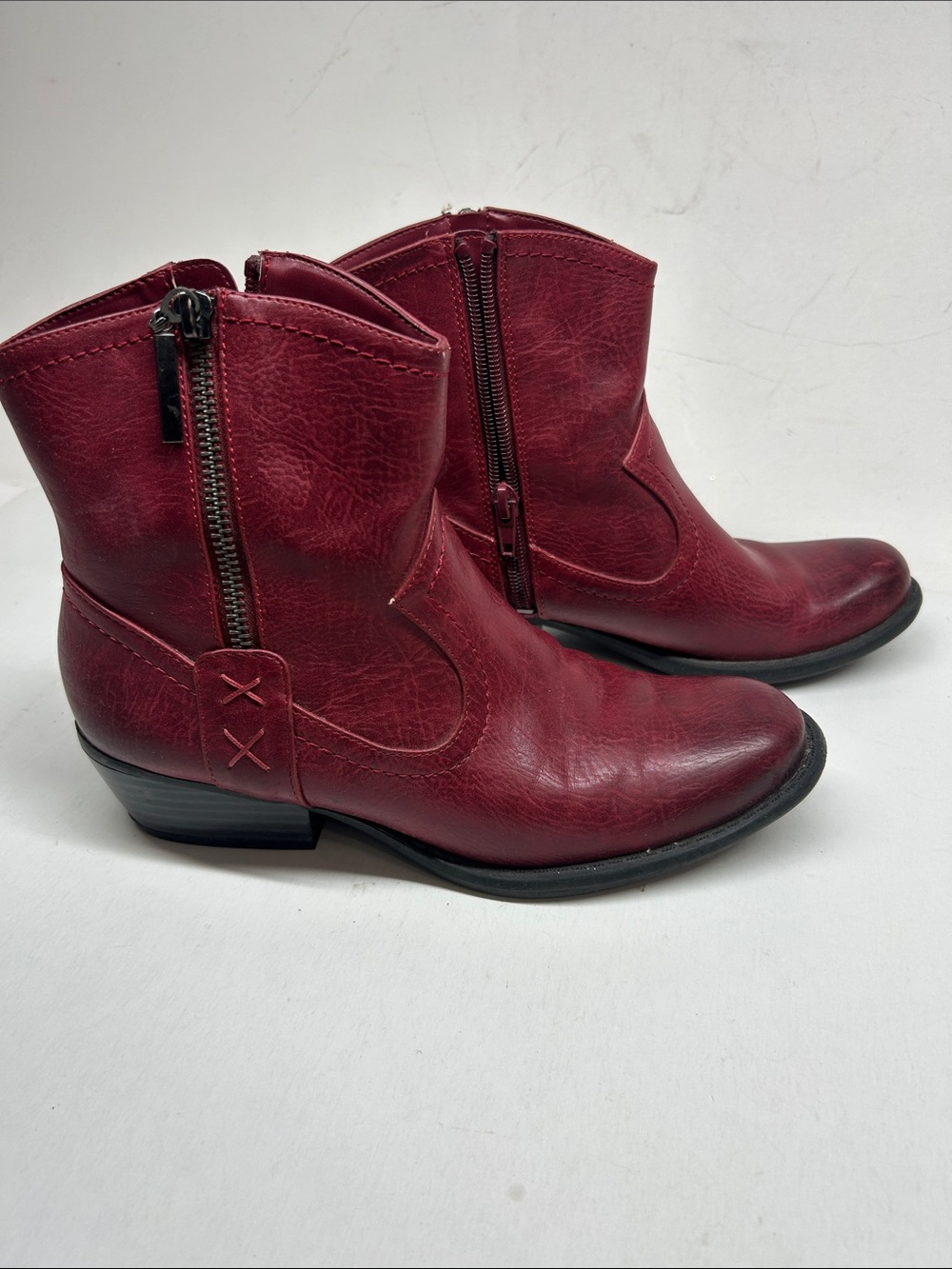 Studio Paolo Burgundy Leather Ankle Booties with Side Zip